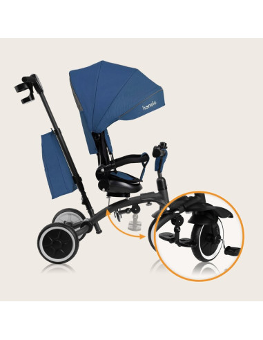 BN-LO-TRIS_PLUS_BLUE_DENIM,Tricicleta copii, Lionelo, Tris Plus, Ultrapliabila, Multifunctionala, Pana la 25 kg, Inclinare spata