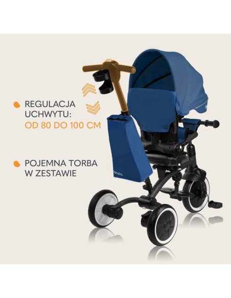 BN-LO-TRIS_PLUS_BLUE_DENIM,Tricicleta copii, Lionelo, Tris Plus, Ultrapliabila, Multifunctionala, Pana la 25 kg, Inclinare spata