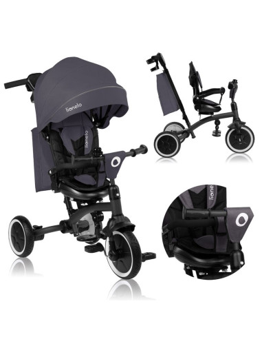 BN-LO-TRIS_PLUS_GREY_STONE,Tricicleta copii, Lionelo, Tris Plus, Ultrapliabila, Multifunctionala, Pana la 25 kg, Inclinare spata