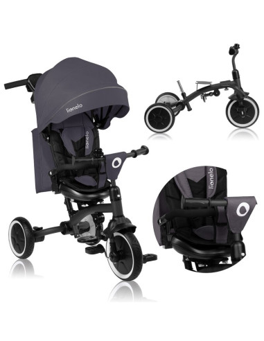 BN-LO-TRIS_PLUS_GREY_STONE,Tricicleta copii, Lionelo, Tris Plus, Ultrapliabila, Multifunctionala, Pana la 25 kg, Inclinare spata