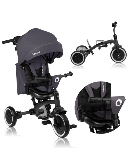 BN-LO-TRIS_PLUS_GREY_STONE,Tricicleta copii, Lionelo, Tris Plus, Ultrapliabila, Multifunctionala, Pana la 25 kg, Inclinare spata