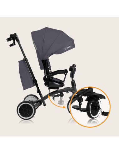 BN-LO-TRIS_PLUS_GREY_STONE,Tricicleta copii, Lionelo, Tris Plus, Ultrapliabila, Multifunctionala, Pana la 25 kg, Inclinare spata