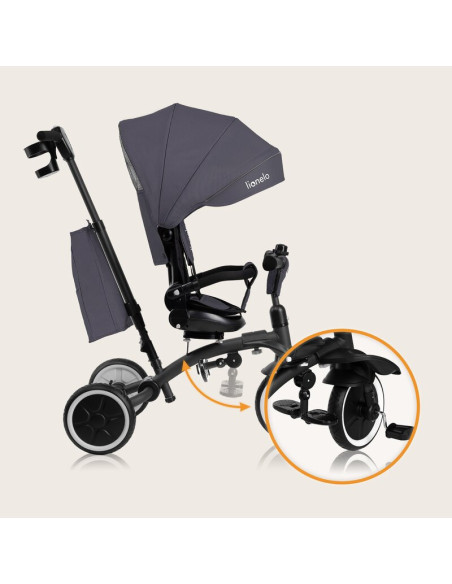 BN-LO-TRIS_PLUS_GREY_STONE,Tricicleta copii, Lionelo, Tris Plus, Ultrapliabila, Multifunctionala, Pana la 25 kg, Inclinare spata