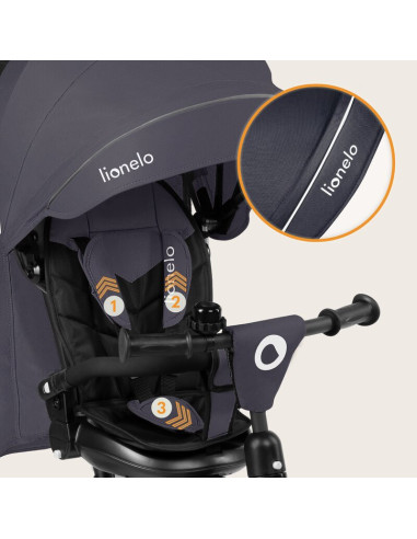 BN-LO-TRIS_PLUS_GREY_STONE,Tricicleta copii, Lionelo, Tris Plus, Ultrapliabila, Multifunctionala, Pana la 25 kg, Inclinare spata