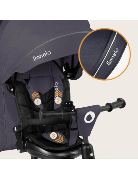 BN-LO-TRIS_PLUS_GREY_STONE,Tricicleta copii, Lionelo, Tris Plus, Ultrapliabila, Multifunctionala, Pana la 25 kg, Inclinare spata