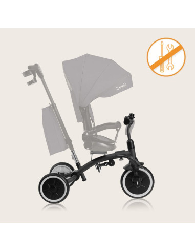 BN-LO-TRIS_PLUS_GREY_STONE,Tricicleta copii, Lionelo, Tris Plus, Ultrapliabila, Multifunctionala, Pana la 25 kg, Inclinare spata