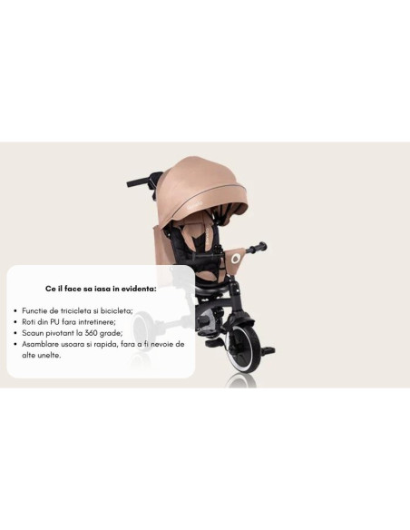 BN-LO-TRIS_PLUS_GREY_STONE,Tricicleta copii, Lionelo, Tris Plus, Ultrapliabila, Multifunctionala, Pana la 25 kg, Inclinare spata