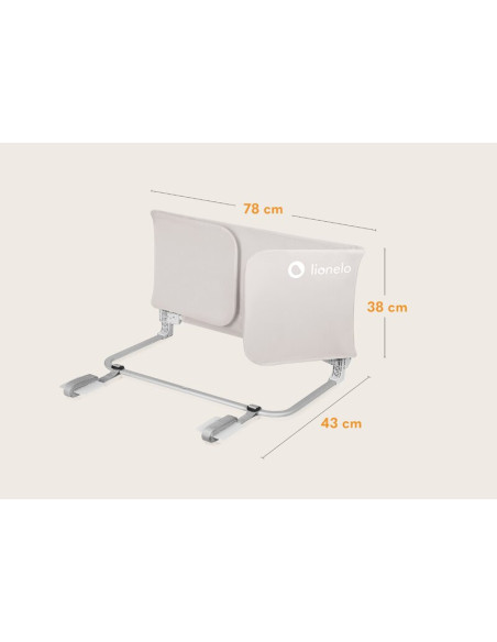 BN-LO-LORA_XL_BEIGE_SAND,Bariera de protectie pentru pat, Lionelo, Lora XL, Pliabila, Sistem de blocare StandSafe, Geanta de tra