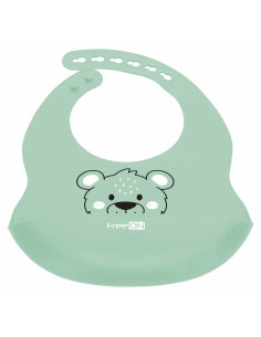 BN-49423,Baveta, FreeON, Moale, Din silicon, Fara BPA, Cu buzunar, 31 x 24 cm, Bear Green