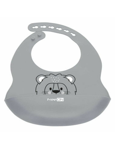 BN-49430,Baveta, FreeON, Moale, Din silicon, Fara BPA, Cu buzunar, 31 x 24 cm, Lion Grey