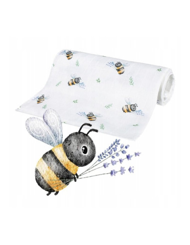 BN-BL201,Scutec din bambus, Bocioland, Bees, Material certificat Oeko Tex Standard 100, Dimensiune mare, 75x75 cm, Multicolor
