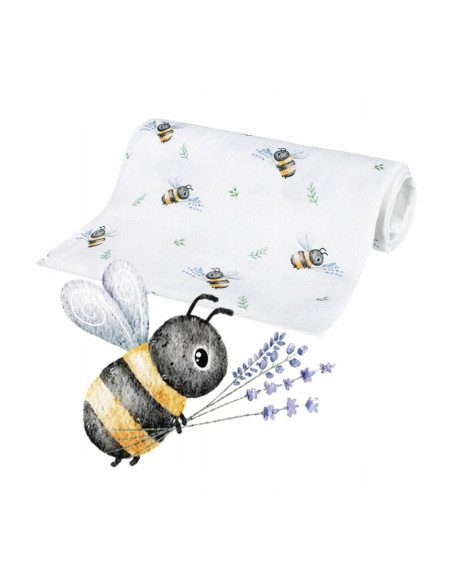 BN-BL201,Scutec din bambus, Bocioland, Bees, Material certificat Oeko Tex Standard 100, Dimensiune mare, 75x75 cm, Multicolor