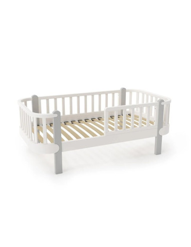 BN-YAPPYETUDETODDLER_SKYGREY,Patut din lemn junior, 160x80 cm, Cu bariera de protectie, Din lemn de fag, Gri, YappyKids, YappyEt