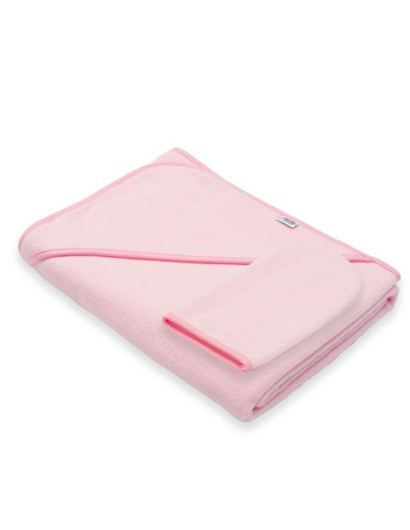 BN-56249,Set prosop cu gluga si manusa baie, New Baby, Dimensiune mare 100 x 100 cm, Basic, Pink