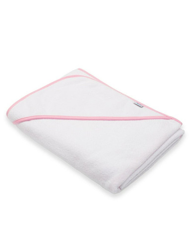 BN-56252,Set prosop cu gluga si manusa baie, New Baby, Dimensiune mare 100 x 100 cm, Basic, White-pink