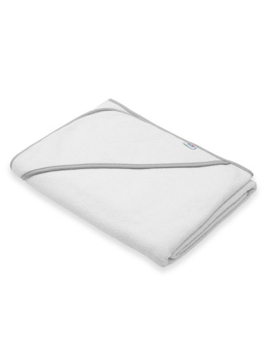 BN-56253,Set prosop cu gluga si manusa baie, New Baby, Dimensiune mare 100 x 100 cm, Basic, White-Gray