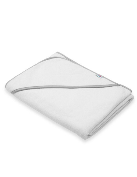 BN-56253,Set prosop cu gluga si manusa baie, New Baby, Dimensiune mare 100 x 100 cm, Basic, White-Gray