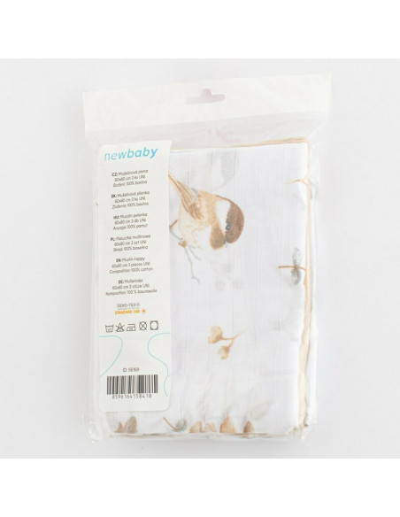 BN-56169,Set 3 scutece, New Baby, Multifunctionale, Din bumbac 100%, Material certificate Oeko Tex Standard 10070x80 cm, Multico