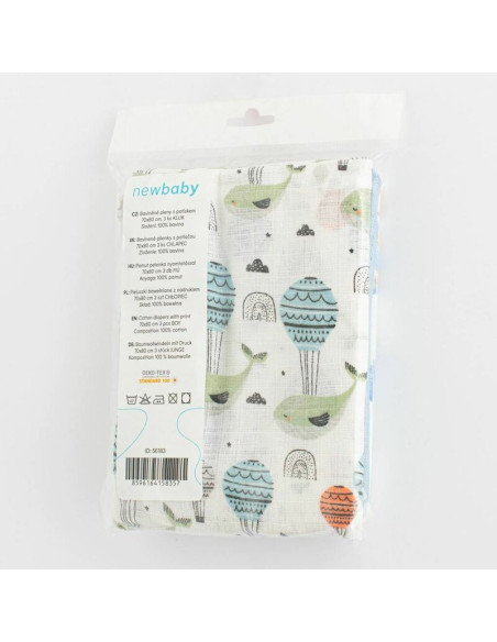 BN-56183,Set 3 scutece, New Baby, Multifunctionale, Din bumbac 100%, Material certificate Oeko Tex Standard 10070x80 cm, Multico BN-56183,Set 3 scutece, New Baby, Multifunctionale, Din bumbac 100%, Material certificate Oeko Tex Standard 10070x80 cm, Multico