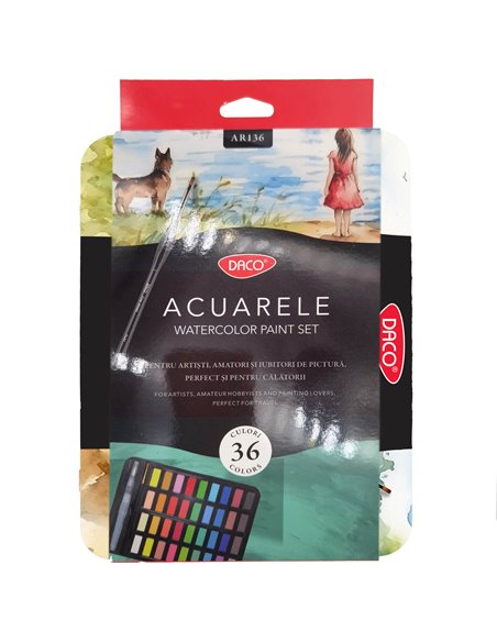 Acuarele in cutie metaliza DACO AR136, 36 culori
