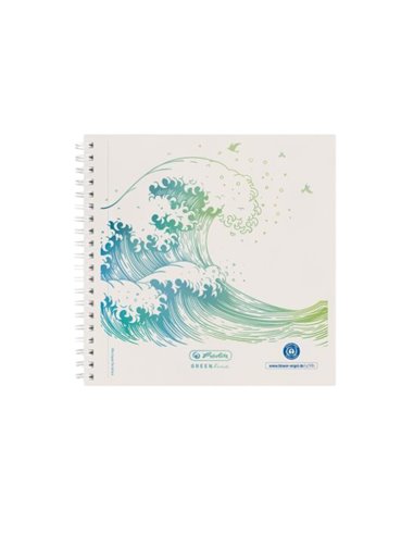 Notes cu spira Herlitz 50033515, 100 file punctat, Motiv wave greenline