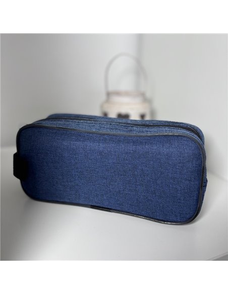 Penar etui dreptunghiular cu 2 fermoare, Bleu