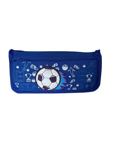 Penar etui dreptungiular cu 2 fermoare, Motiv fotball, Albastru