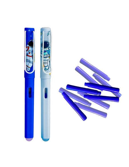 Set stilouri cu cerneala termosensibila si penita ascunsa + Rezerve, Astronaut/Albastru