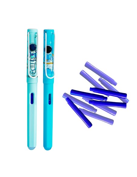 Set stilouri cu cerneala termosensibila si penita ascunsa + Rezerve, Astronaut/Bleu