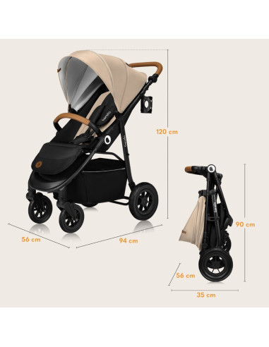 BN-LO-NATT_BEIGE_SAND,Carucior sport, Lionelo, Natt, De la nastere, Cu accesorii si capotina XXL reglabila, 0 - 22 kg, Conform c