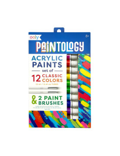126-028,Set vopsele acrilice Paintology, 12 culori clasice si 2 pensule 2
