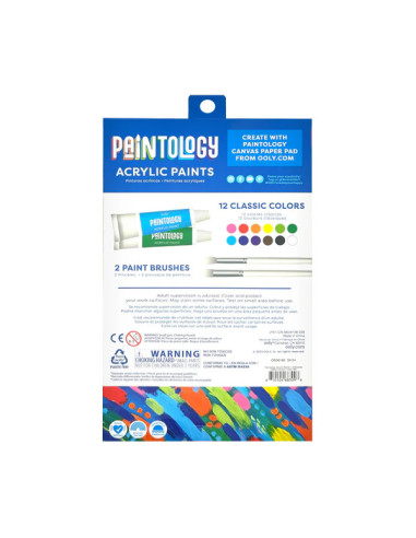 126-028,Set vopsele acrilice Paintology, 12 culori clasice si 2 pensule
