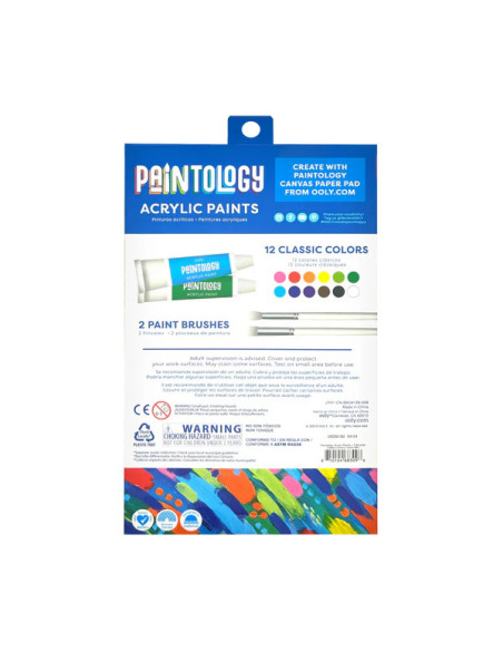 126-028,Set vopsele acrilice Paintology, 12 culori clasice si 2 pensule