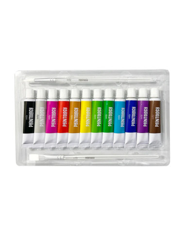 126-028,Set vopsele acrilice Paintology, 12 culori clasice si 2 pensule