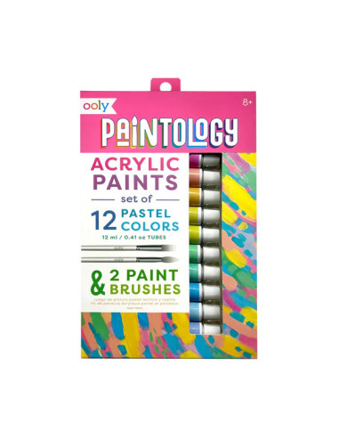 126-029,Set vopsele acrilice Paintology, 12 culori pastel si 2 pensule