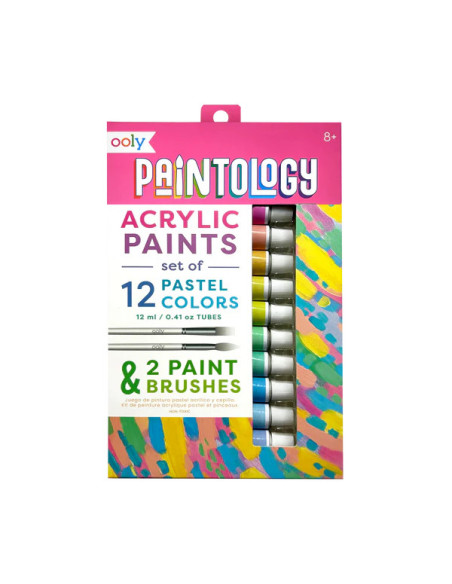126-029,Set vopsele acrilice Paintology, 12 culori pastel si 2 pensule