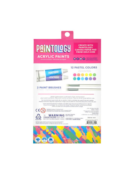 126-029,Set vopsele acrilice Paintology, 12 culori pastel si 2 pensule