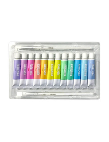 126-029,Set vopsele acrilice Paintology, 12 culori pastel si 2 pensule