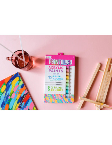126-029,Set vopsele acrilice Paintology, 12 culori pastel si 2 pensule