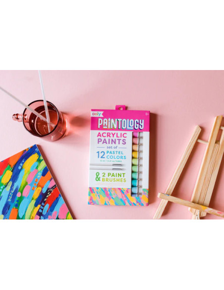126-029,Set vopsele acrilice Paintology, 12 culori pastel si 2 pensule