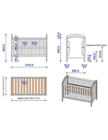 Patut copii din lemn Hubners Hansell 120x60 cm alb,PHHANS12AL