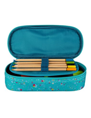 Penar etui oval 1 clapa OXFORD floral, Turcoaz