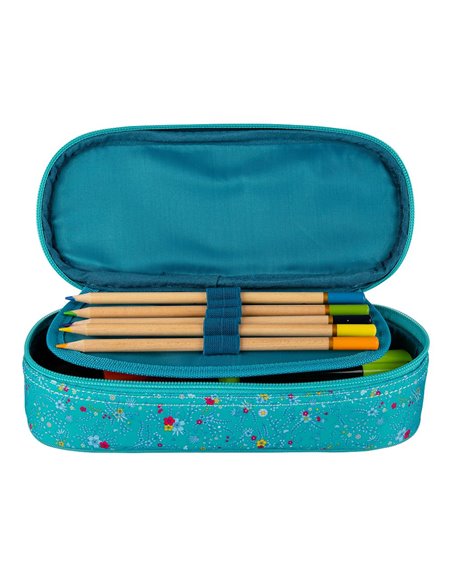 Penar etui oval 1 clapa OXFORD floral, Turcoaz