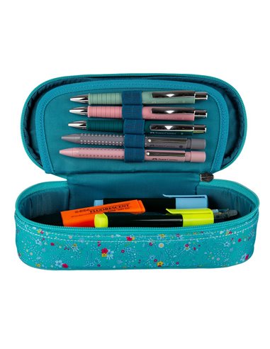 Penar etui oval 1 clapa OXFORD floral, Turcoaz