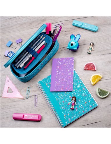 Penar etui oval 1 clapa OXFORD floral, Turcoaz