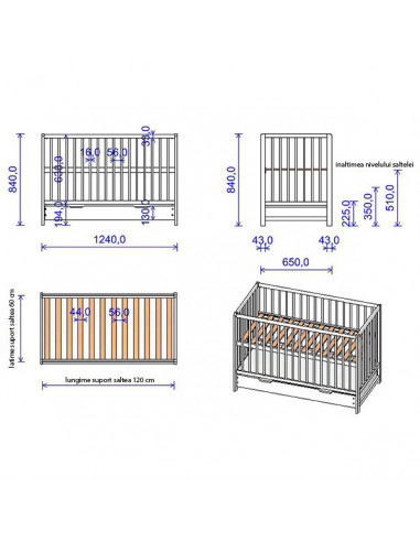 Patut copii din lemn Hubners Dominic 120x60 cm natur cu