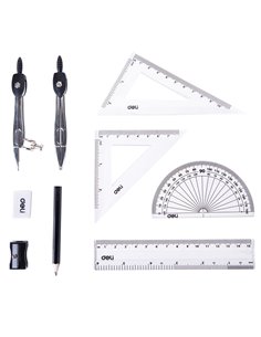 Trusa geometrie Deli DLEG30695, 9 piese, cutie metalica 2