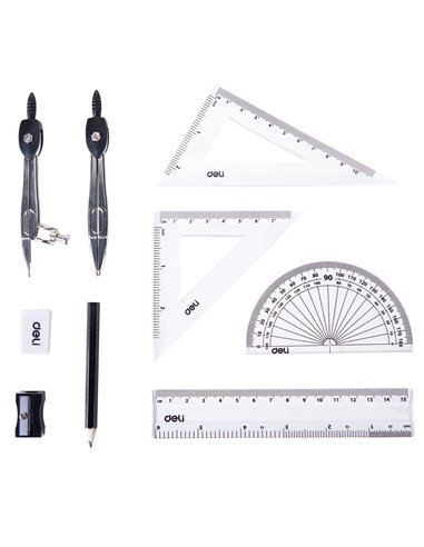 Trusa geometrie Deli DLEG30695, 9 piese, cutie metalica