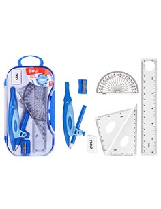 Trusa geometrie Deli DLEG30204, 7 piese, cutie plastic, Albastru 2