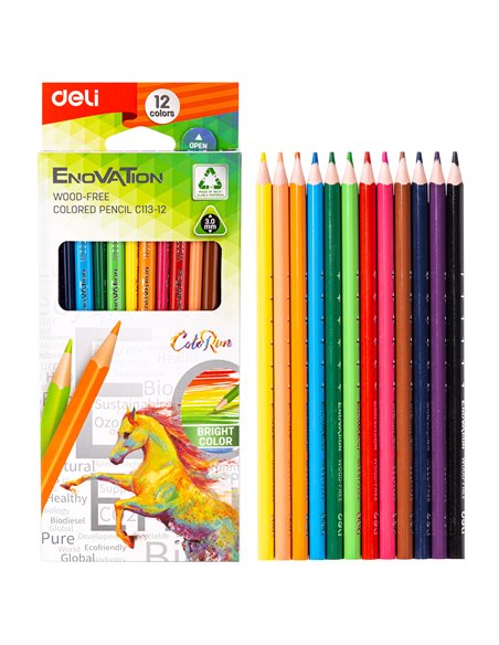 Creioane colorate plastic Deli DLEC113-12, 12 culori